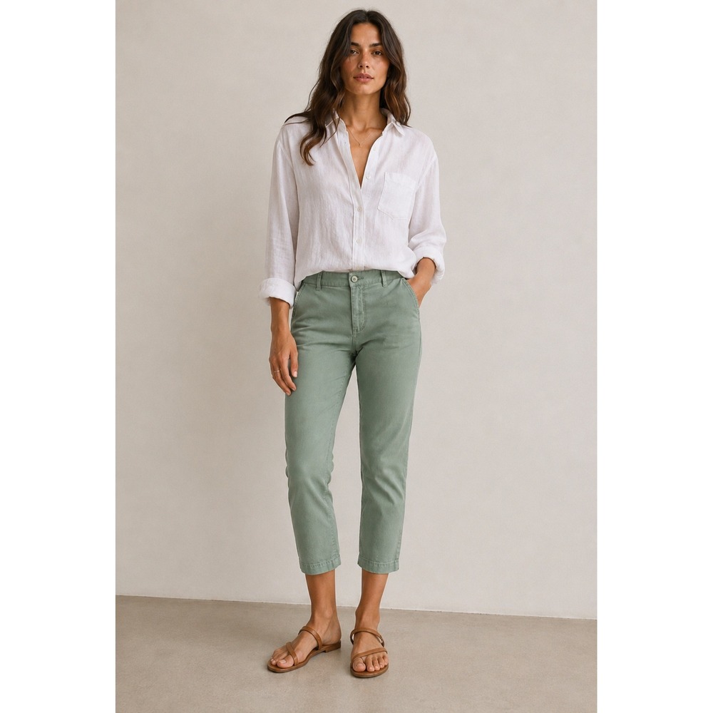 Nili Lotan Shon Pants Sage Green Cropped Chino Ankle Trousers 6 Made in USA